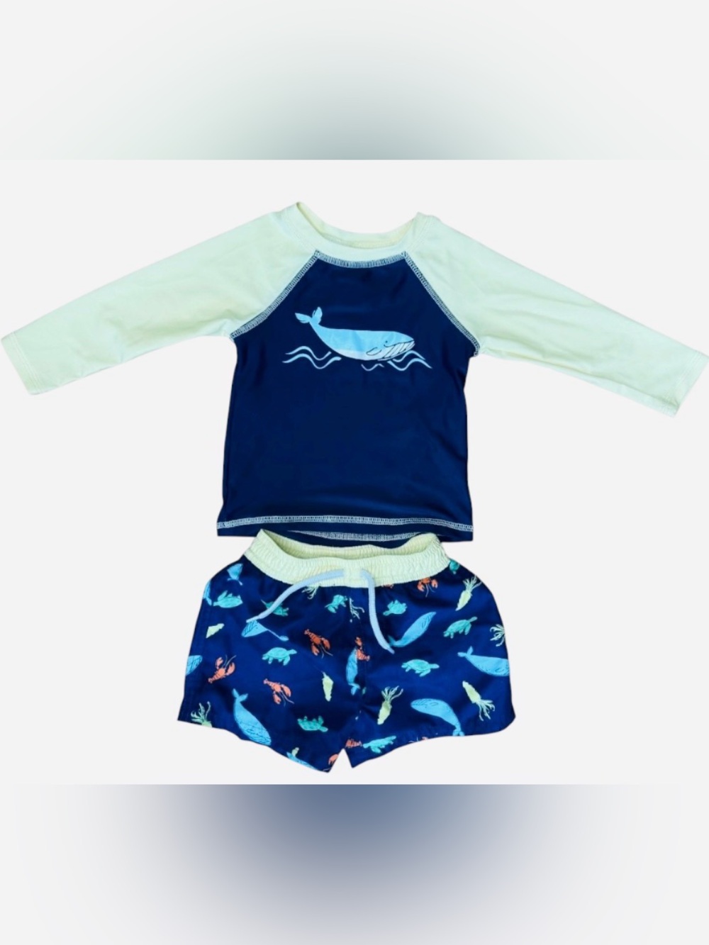 Floatimini Navy and light yellow Whale Rash Guard Set